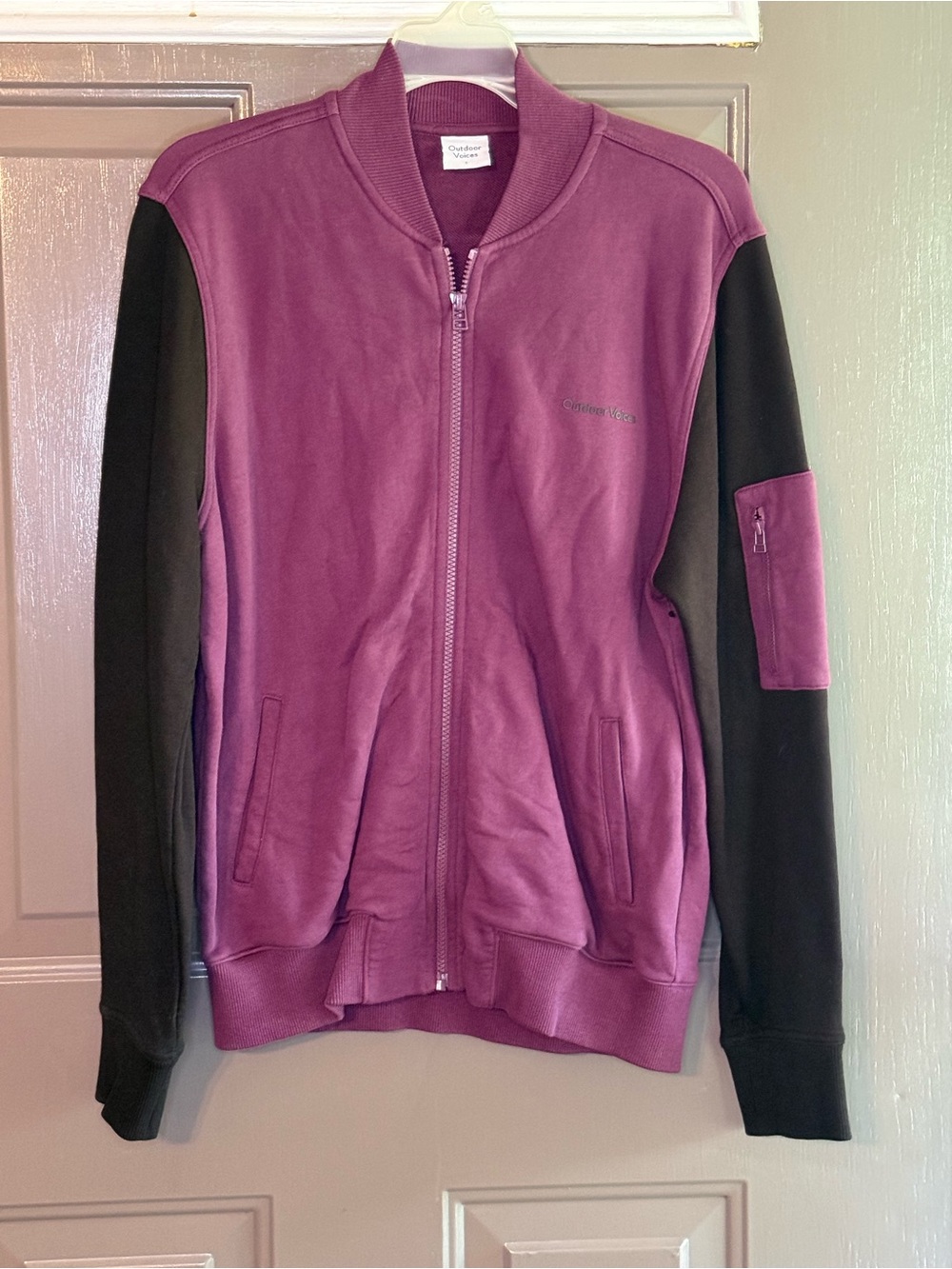 Outdoor Voices Plum and Black Zip-Up Bomber Jacket